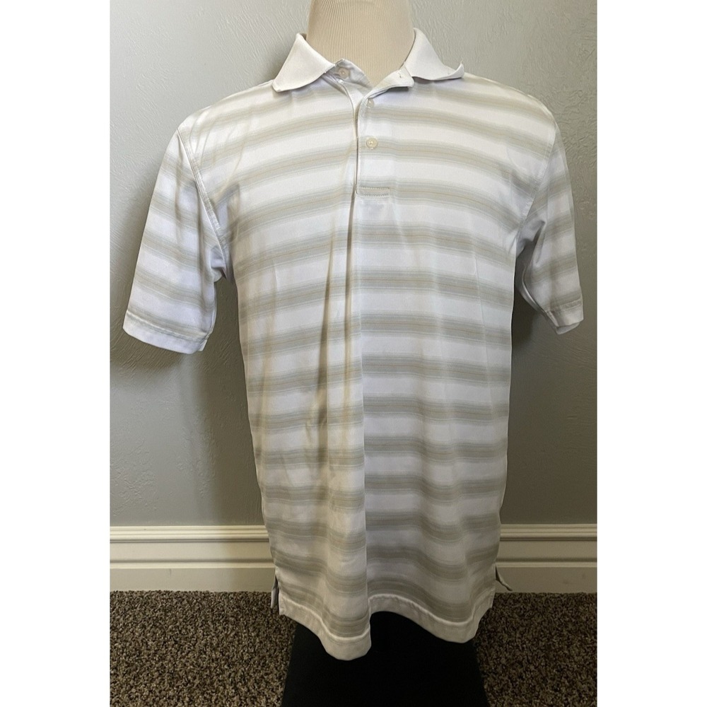 Links Edition Golf Shirt Mens Large Short sleeve Polo White Striped Collared Top